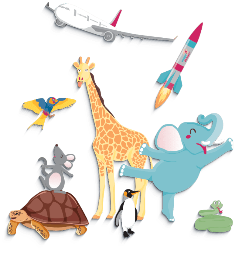 nappydancers® Figuren tanzen auf einer Wiese mit Regenbogen